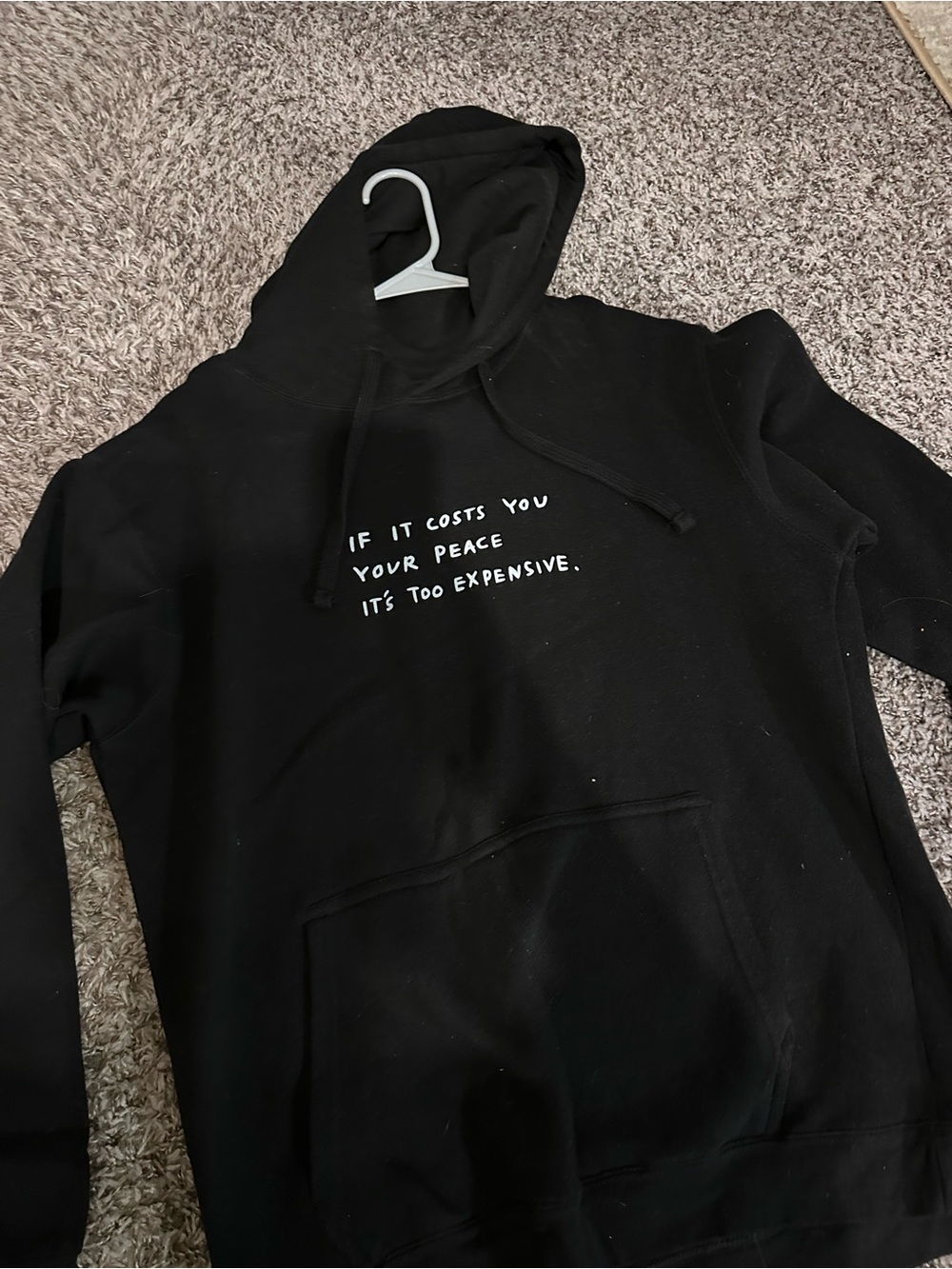 Men's Black Hoodie Sweatshirt with White Quote